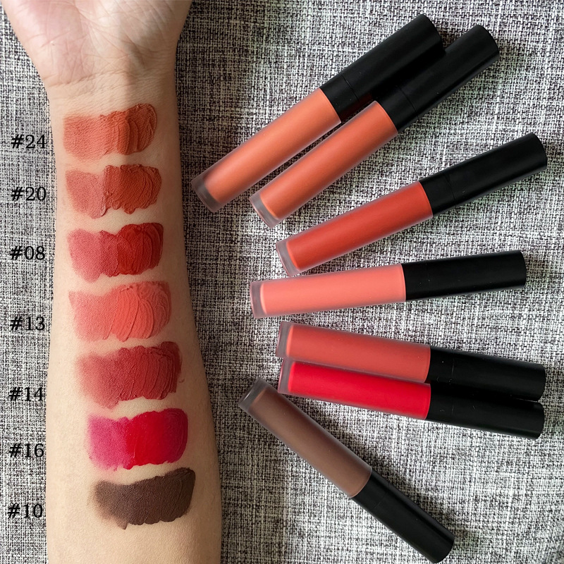 Mode Wanita Lipstik Cair Matte Tahan Air Kosmetik Pigmen Tinggi 24 Warna Vegan