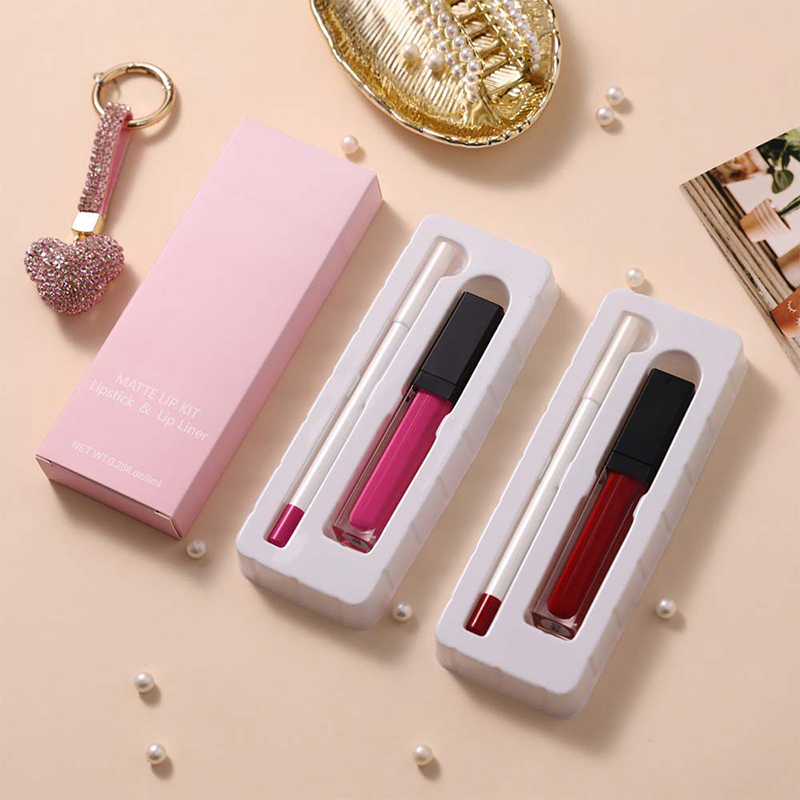 Lipstik Cair Matte Tahan Air Set Lipgloss Pensil Lip Liner 2 in 1 Set Kit Lip Gloss